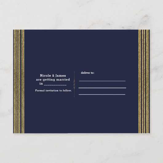 Marsala素朴フローラネイビー写真Save the Date 案内ポストカード (裏面)