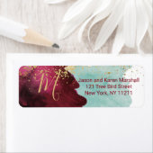 Marsala赤ティール（緑がかった色）水カラー金ゴールドスプラッシュアドレス ラベル (インサイチュ)