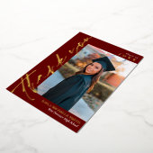 Marsala金ゴールドスクリプト写真卒業ありがとう 箔招待状 (回転した状態)