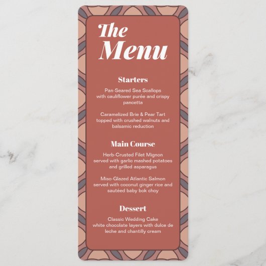 Marsala and Cinnamon Art Deco Wedding Menu Card メニュー (正面)