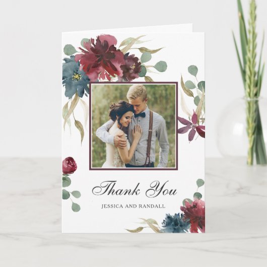 Marsala and Navy Water colorフローラ写真ありがとう サンキューカード (正面)