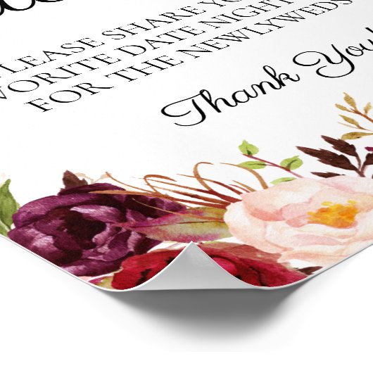 Marsala and Pink Floral Date Jar Sign ポスター (角)