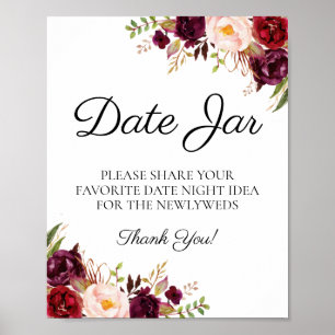 Marsala and Pink Floral Date Jar Sign ポスター