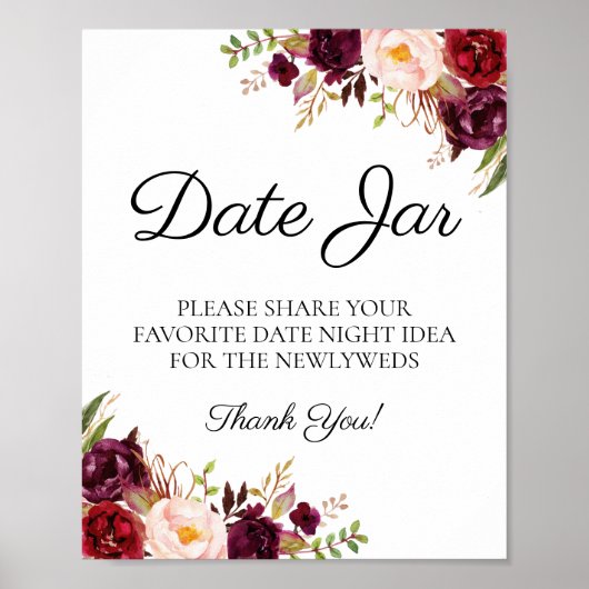 Marsala and Pink Floral Date Jar Sign ポスター (正面)