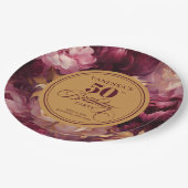 Marsala blush gold floral woman 50th birthday ペーパープレート (アングル)