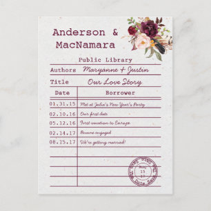Marsala Boho Libraryカード日付を保存 案内ポストカード