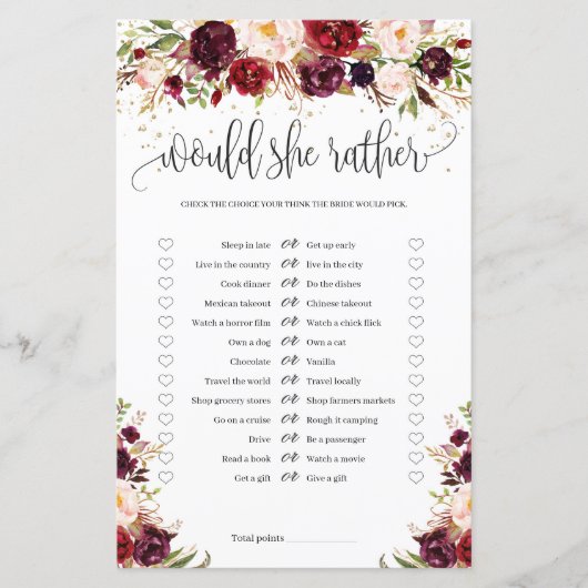 Marsala burugndy金ゴールドフローラは彼女はむしろゲームをする (正面)