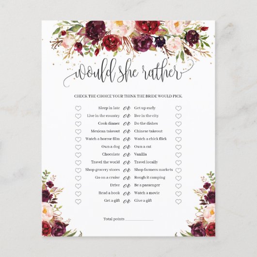 Marsala burugndy金ゴールドフローラは彼女はむしろゲームをする (正面)