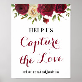 Marsala Capture the Love Hashtag秋の結婚式標識 ポスター