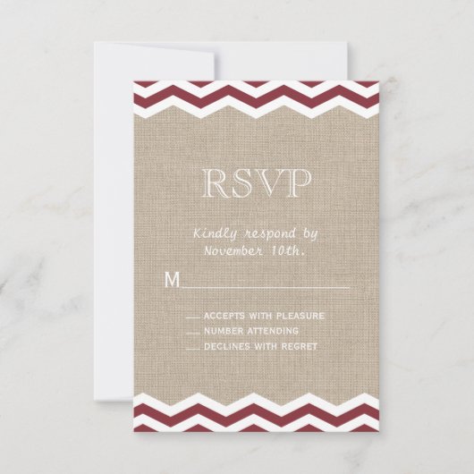 Marsala Chevrons on Burlap RSVP (正面)
