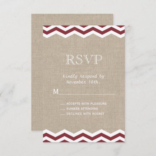 Marsala Chevrons on Burlap RSVP (正面/裏面)
