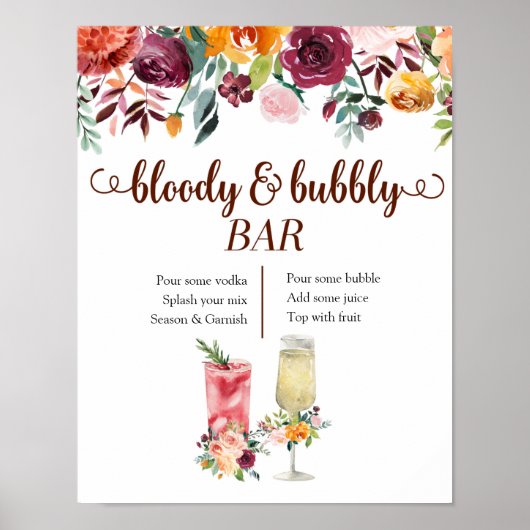 Marsala Floral Bloody and Bubbly Bar Poster ポスター (正面)