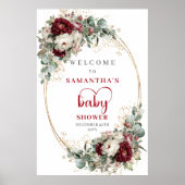 Marsala Floral Eucalyptus Baby Shower Welcome ポスター (正面)