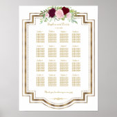 Marsala Floral Gold Wedding Seating Chart ポスター (正面)