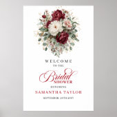 Marsala Flowers Eucalyptus Bridal Shower Welcome ポスター (正面)
