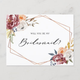 Marsala Flowers Geometric Be My Bridesmaid Card インビテーションポストカード