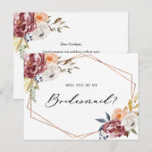Marsala Flowers Geometric Be My Bridesmaid Card インビテーションポストカード (正面/裏面)