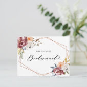 Marsala Flowers Geometric Be My Bridesmaid Card インビテーションポストカード (スタンド正面)