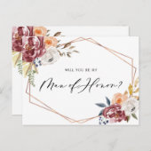 Marsala Flowers Geometric Be My Man Of Honor Card インビテーションポストカード (正面/裏面)