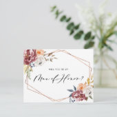 Marsala Flowers Geometric Be My Man Of Honor Card インビテーションポストカード (スタンド正面)