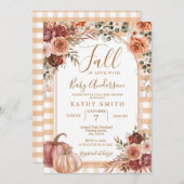 Marsala Gingham Pumpkin秋In love Baby Shower 招待状 (正面/裏面)