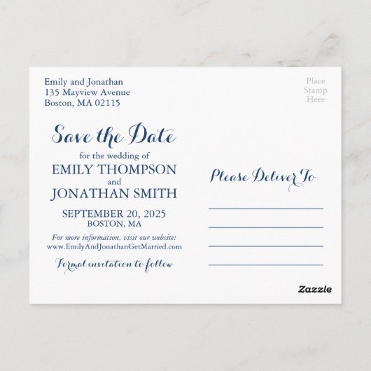 Marsala Navyのフローラ写真Save The Dateはがきを保存 ポストカード (裏面)