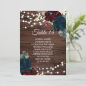 Marsala & Navyの花の素朴座席表カード 招待状 (スタンド正面)