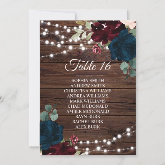 Marsala & Navyの花素朴座席表16 招待状 (正面)