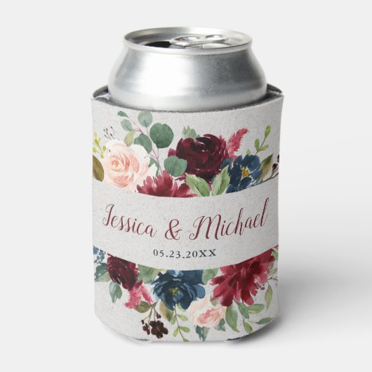 Marsala & Navyフローラミスター&ミセス・結婚式の引き出物 缶クーラー (缶正面)