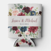 Marsala & Navyフローラミスター&ミセス・結婚式の引き出物 缶クーラー (正面)