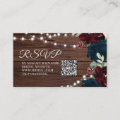 Marsala & Navyフローラ素朴ブライダルシャワーQR RSVP エンクロージャーカード (正面)