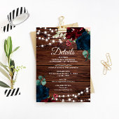 Marsala & Navy花の結婚詳細囲い エンクロージャーカード