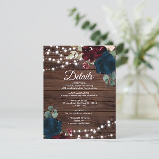 Marsala & Navy花の結婚詳細囲い エンクロージャーカード (スタンド正面)