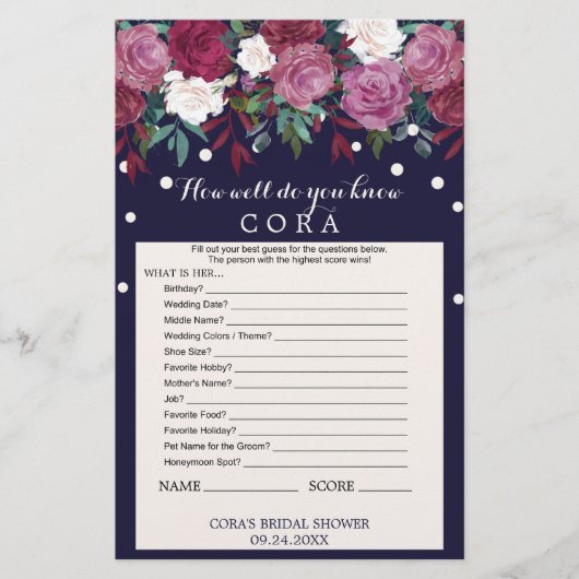 Marsala & Navy How Do Well Know The Bride Game (正面)