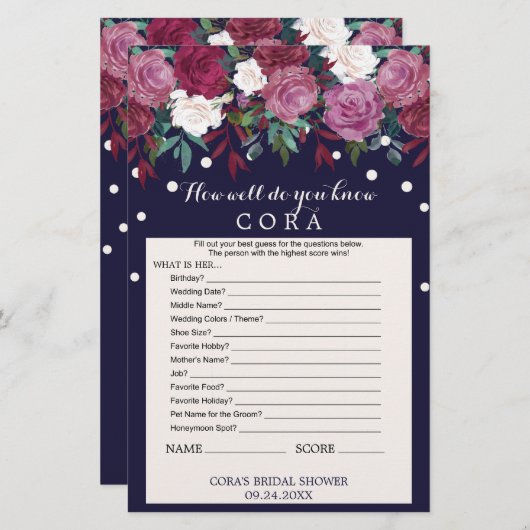 Marsala & Navy How Do Well Know The Bride Game (正面/裏面)