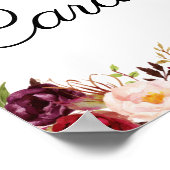 Marsala & Pink Floral Wedding Cards Sign ポスター (角)