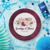 Marsala & Pink Water Color Peony 結婚's-1 ペーパープレート (パーティー)