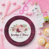 Marsala & Pink Water Color Peony 結婚's-1 ペーパープレート (パーティー)