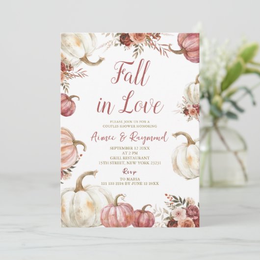 Marsala Pumpkin Fall In Love Couple Shower  招待状 (スタンド正面)