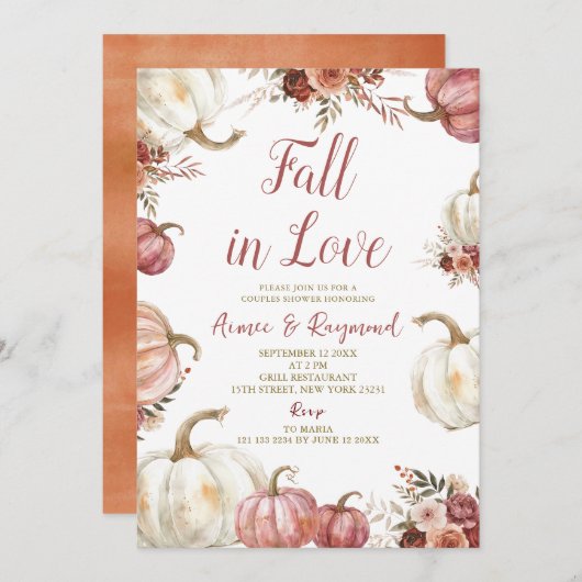 Marsala Pumpkin Fall In Love Couple Shower  招待状 (正面/裏面)