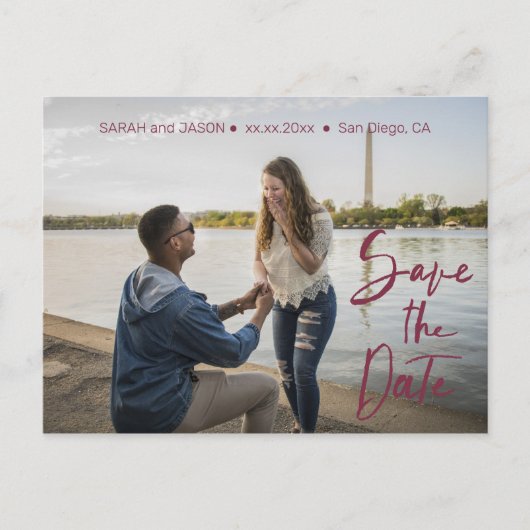 marsala red handレタリング日付を保存 ポストカード (正面)