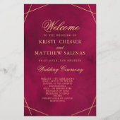 Marsala Red Modern Watercolor Wedding Program Card (正面)