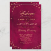 Marsala Red Modern Watercolor Wedding Program Card (正面/裏面)