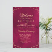Marsala Red Modern Watercolor Wedding Program Card (スタンド正面)