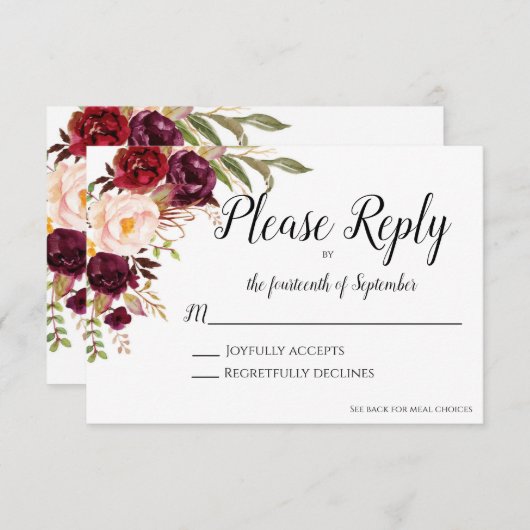 Marsala RSVPカード 招待状 (正面/裏面)