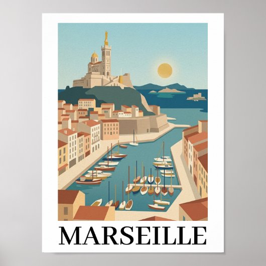 Marseille France Vintage Minimalist Travel ポスター (正面)