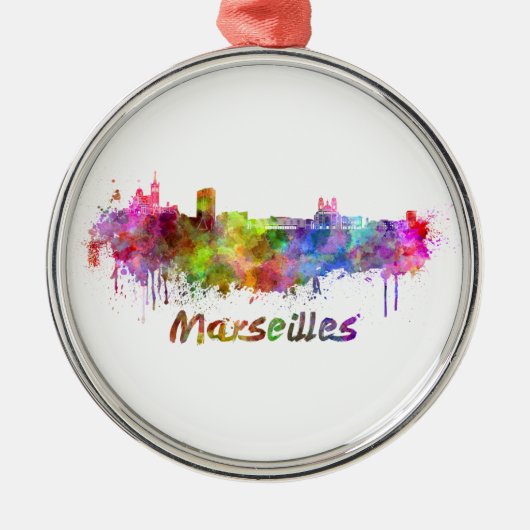 Marseilles skyline in watercolor メタルオーナメント (正面)