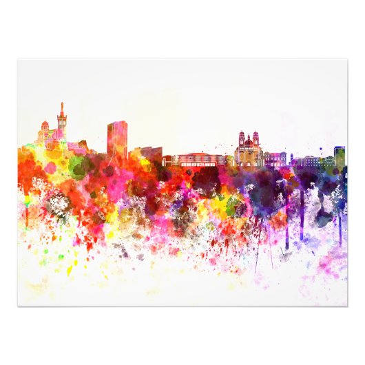 Marseilles skyline in watercolor background フォトプリント            (正面)