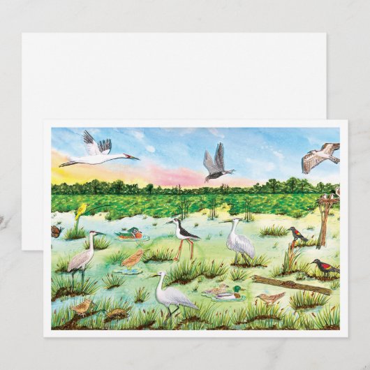 Marsh Wetlands Flat Greeting Card サンキューカード (正面/裏面)