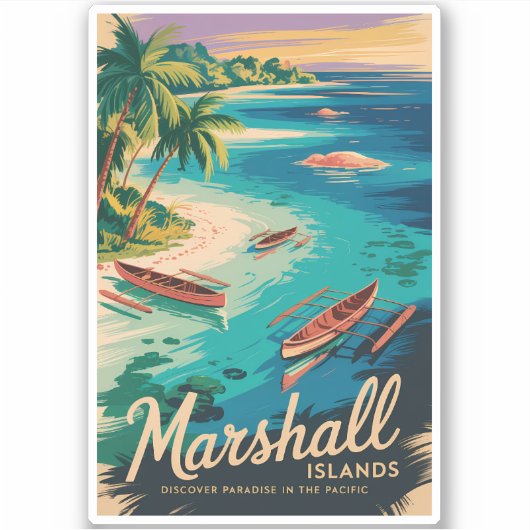 Marshall Islands Coast Illustration Travel Art シール (正面)
